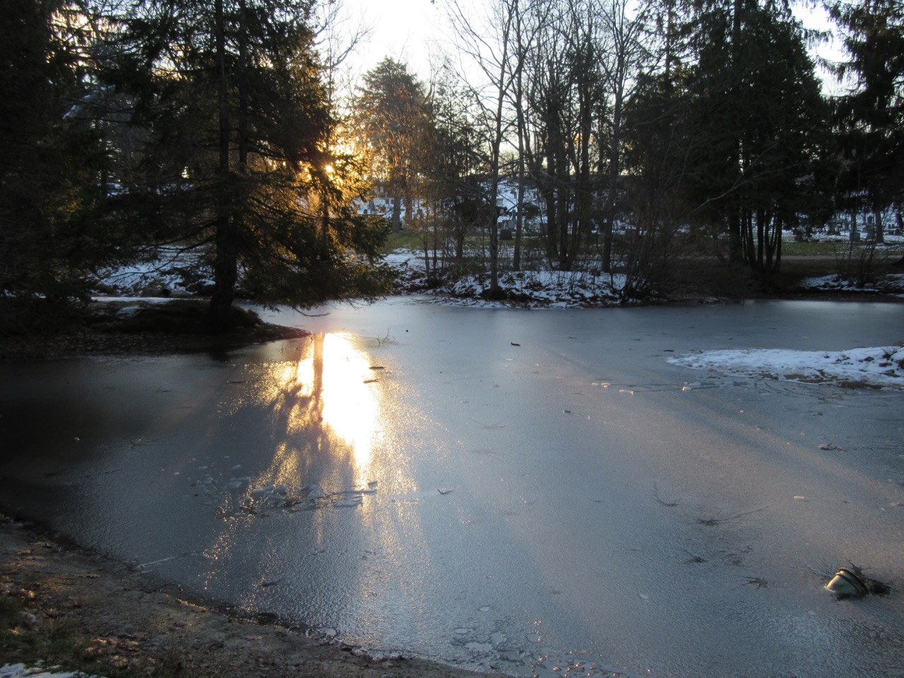Sun on frozen pond