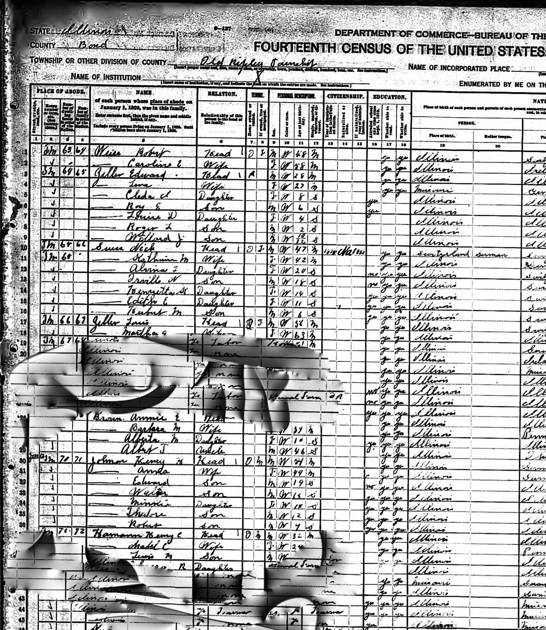 Henry Johnson 1920 census section